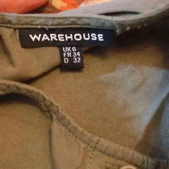 Warehouse Tie-Front Midi Dress in Army Green, Size US 2 (UK 6) - Picture 2 of 16